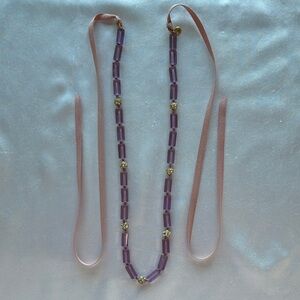 JCrew lavender glass bead and rhinestone ribbon tie necklace